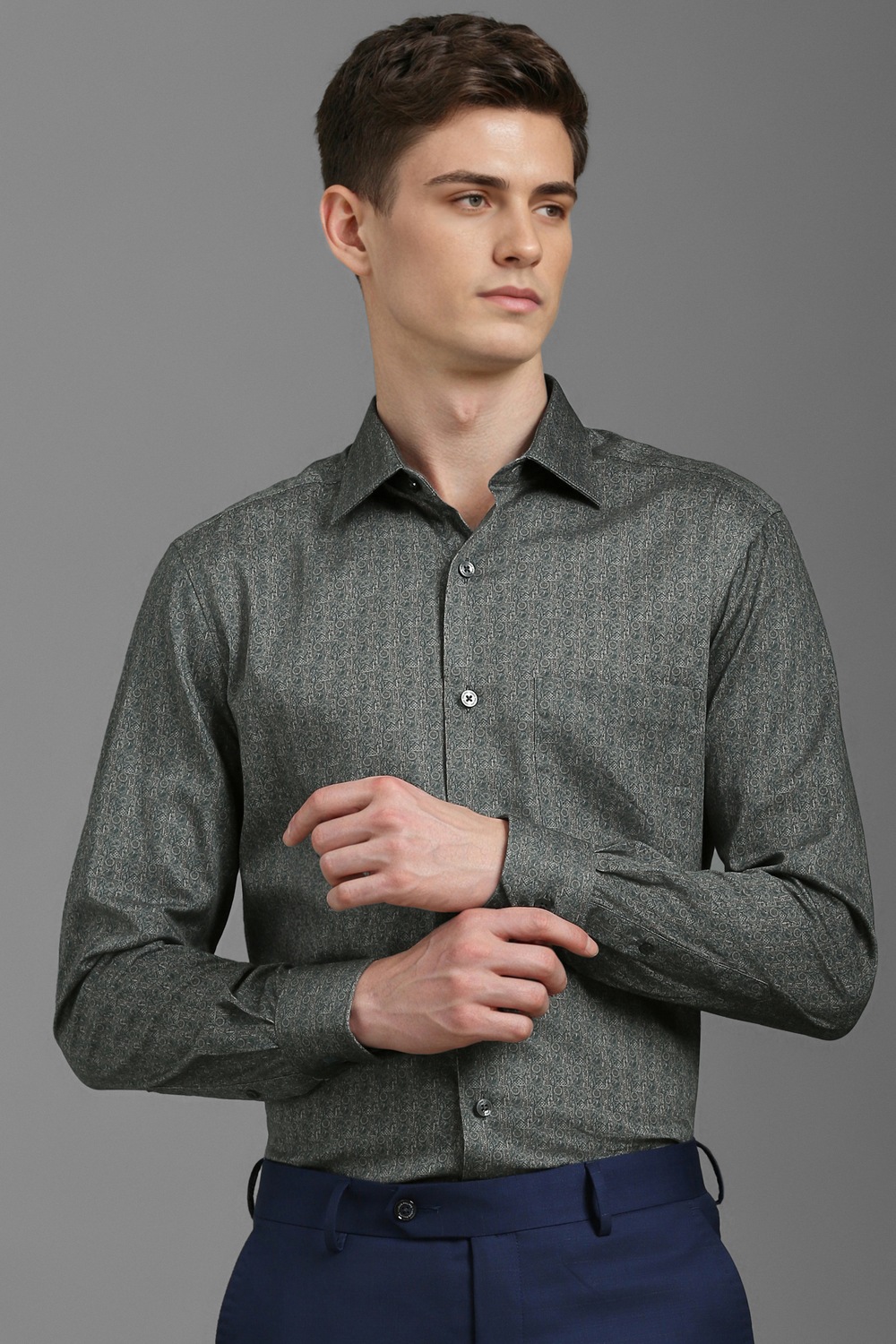 Men Grey Classic Fit Print Full Sleeves Formal Shirt-Grey