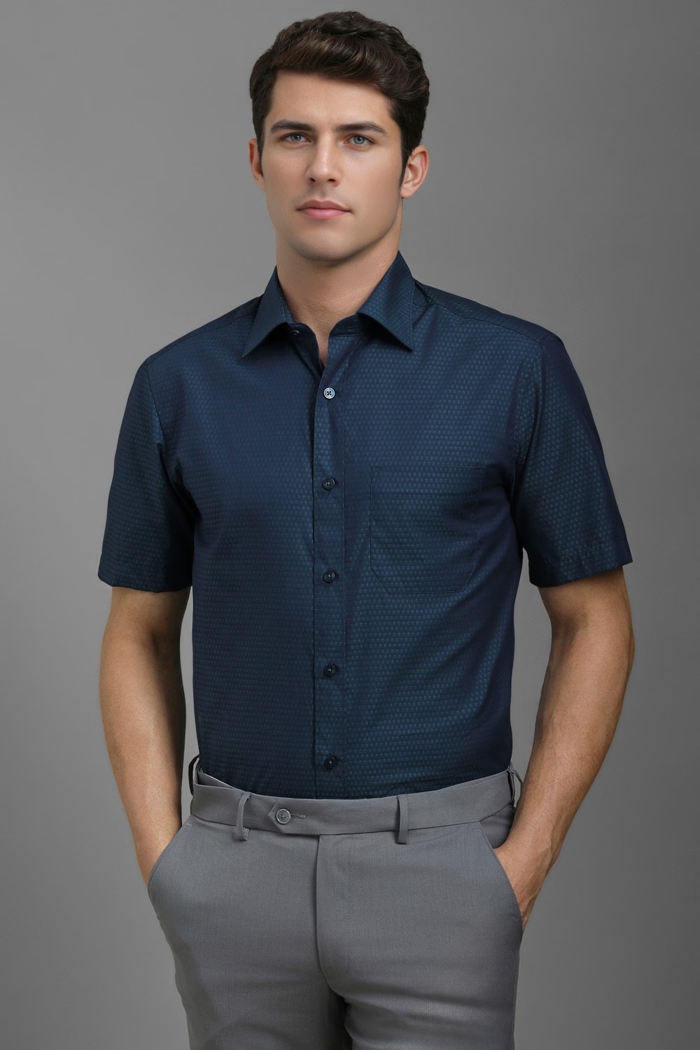 Men Navy Classic Fit Print Half Sleeves Formal Shirt-Navy 1 69321-men-navy-classic-fit-print-half-sleeves-formal-shirt-navy-1.jpg