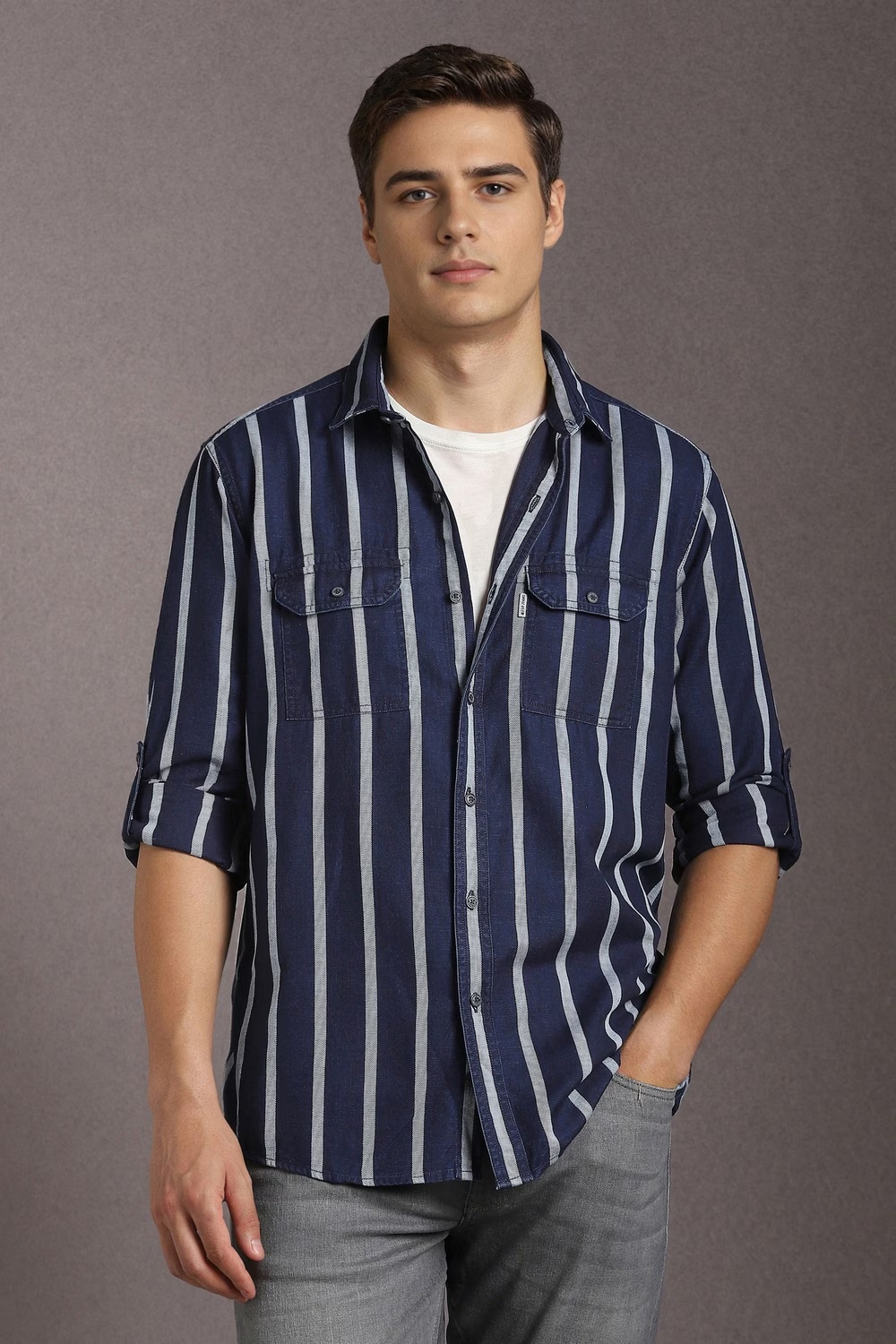 Men Navy Stripe Full Sleeves Casual Shirt-Navy 1 69374-men-navy-stripe-full-sleeves-casual-shirt-navy-1.jpg