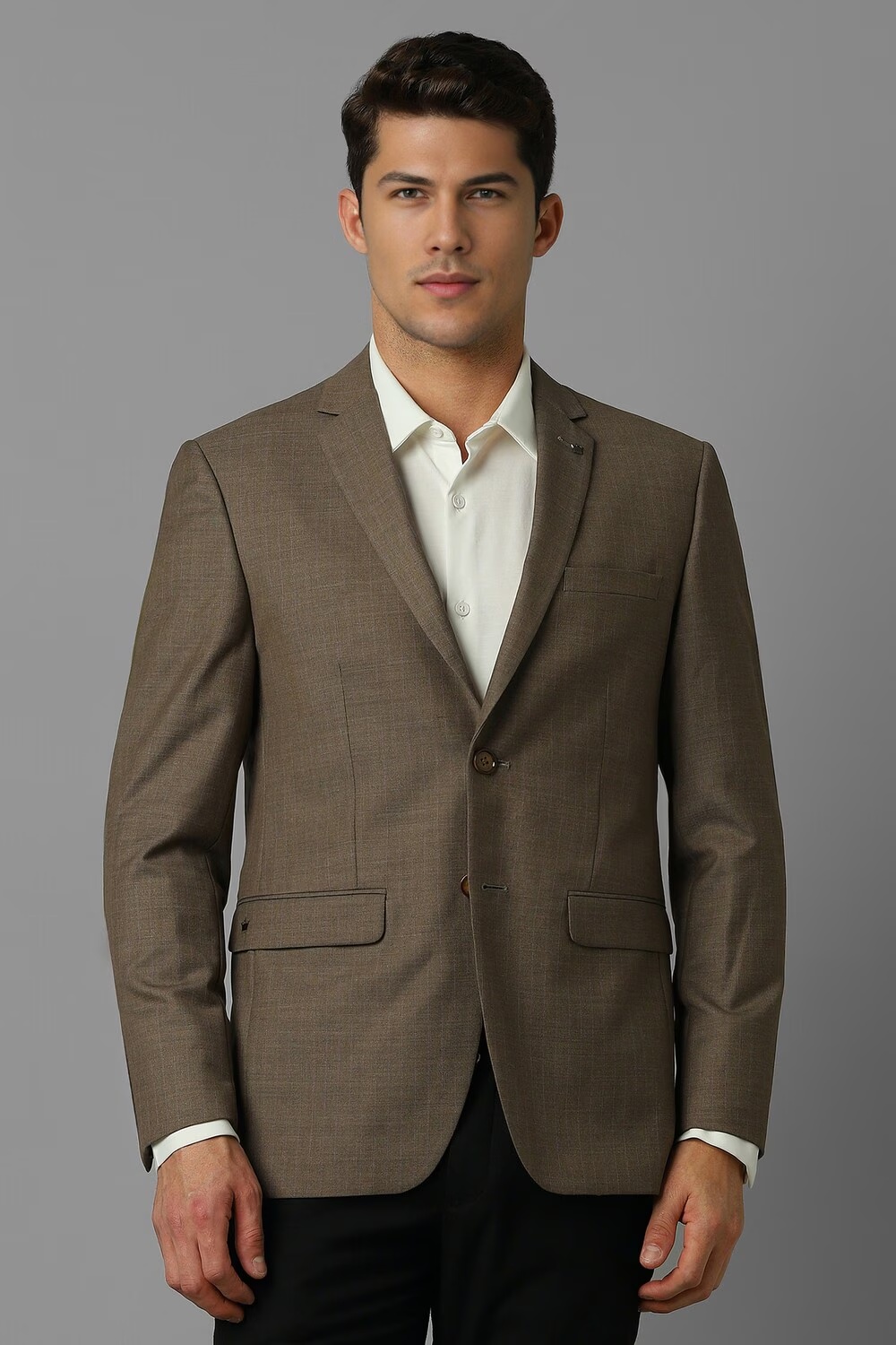 Men Brown Slim Fit Check Formal Blazer-Brown