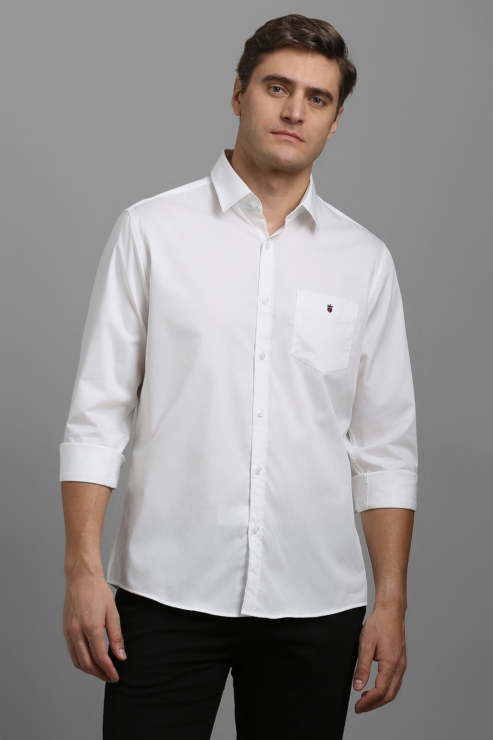 Men White Solid Full Sleeves Casual Shirt-White