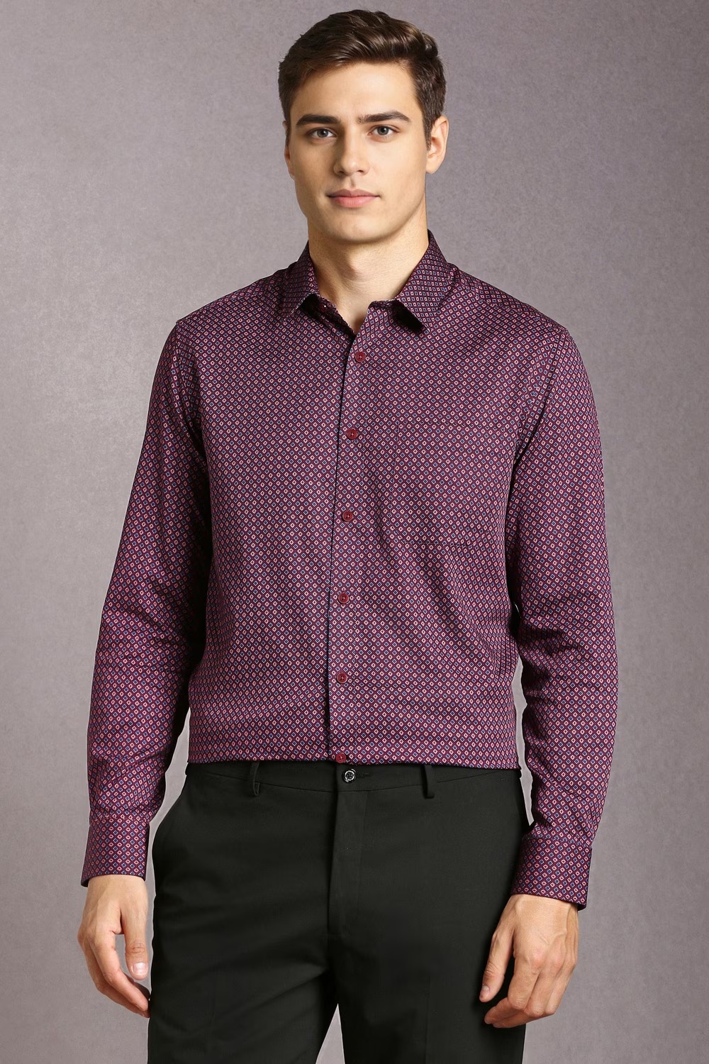 Men Purple Print Full Sleeves Formal Shirt-Purple
