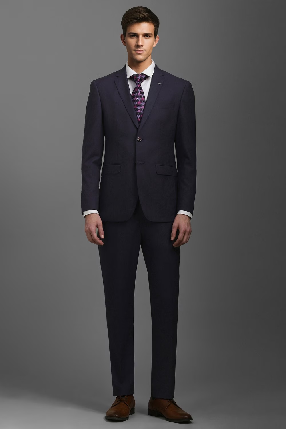 Men Purple Slim Fit Textured Formal Two Piece Suit-Purple