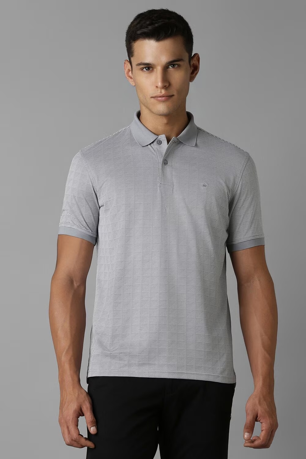 Men Grey Print Polo Neck T-shirt-Grey