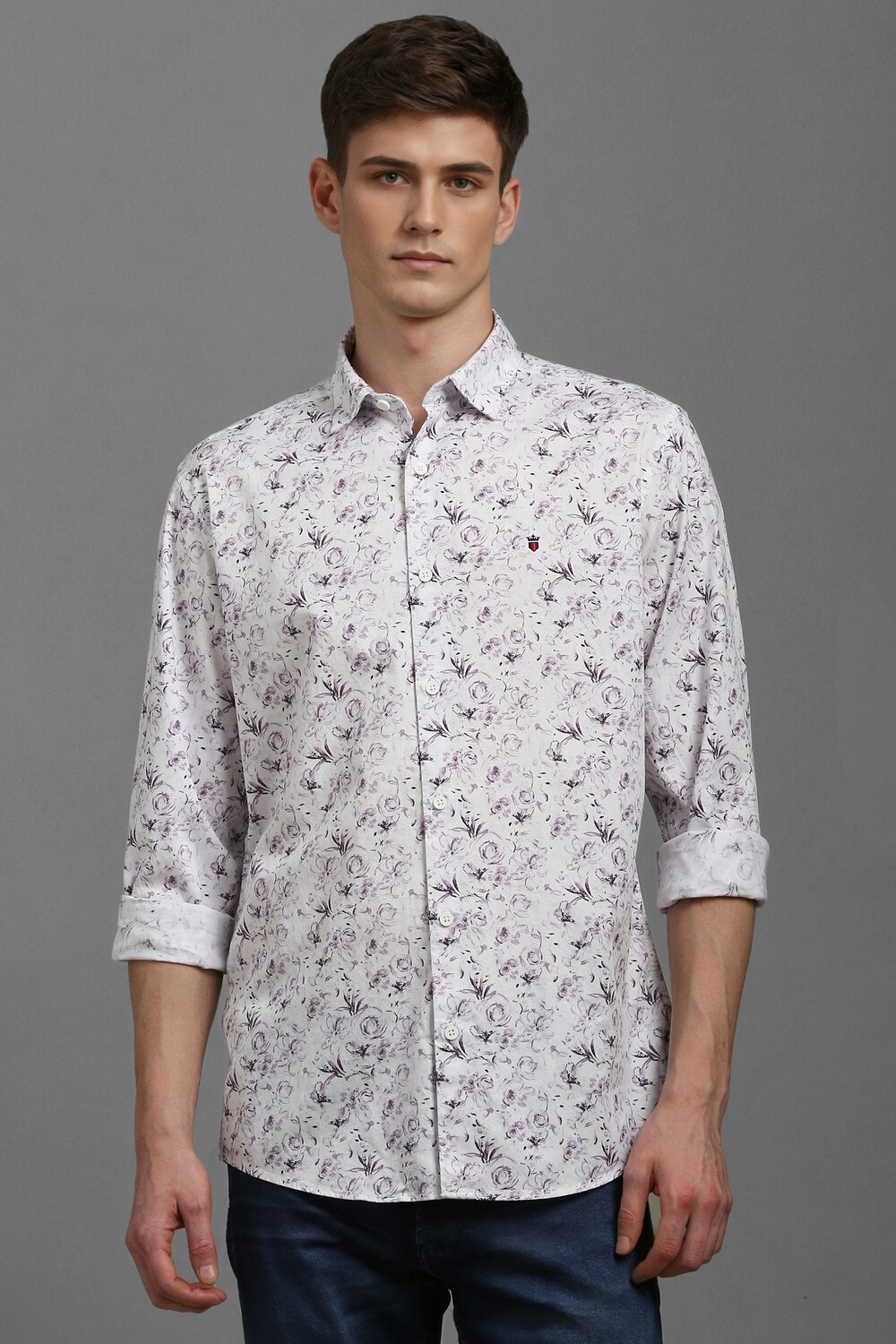 Men White Slim Fit Print Full Sleeves Casual Shirt-White