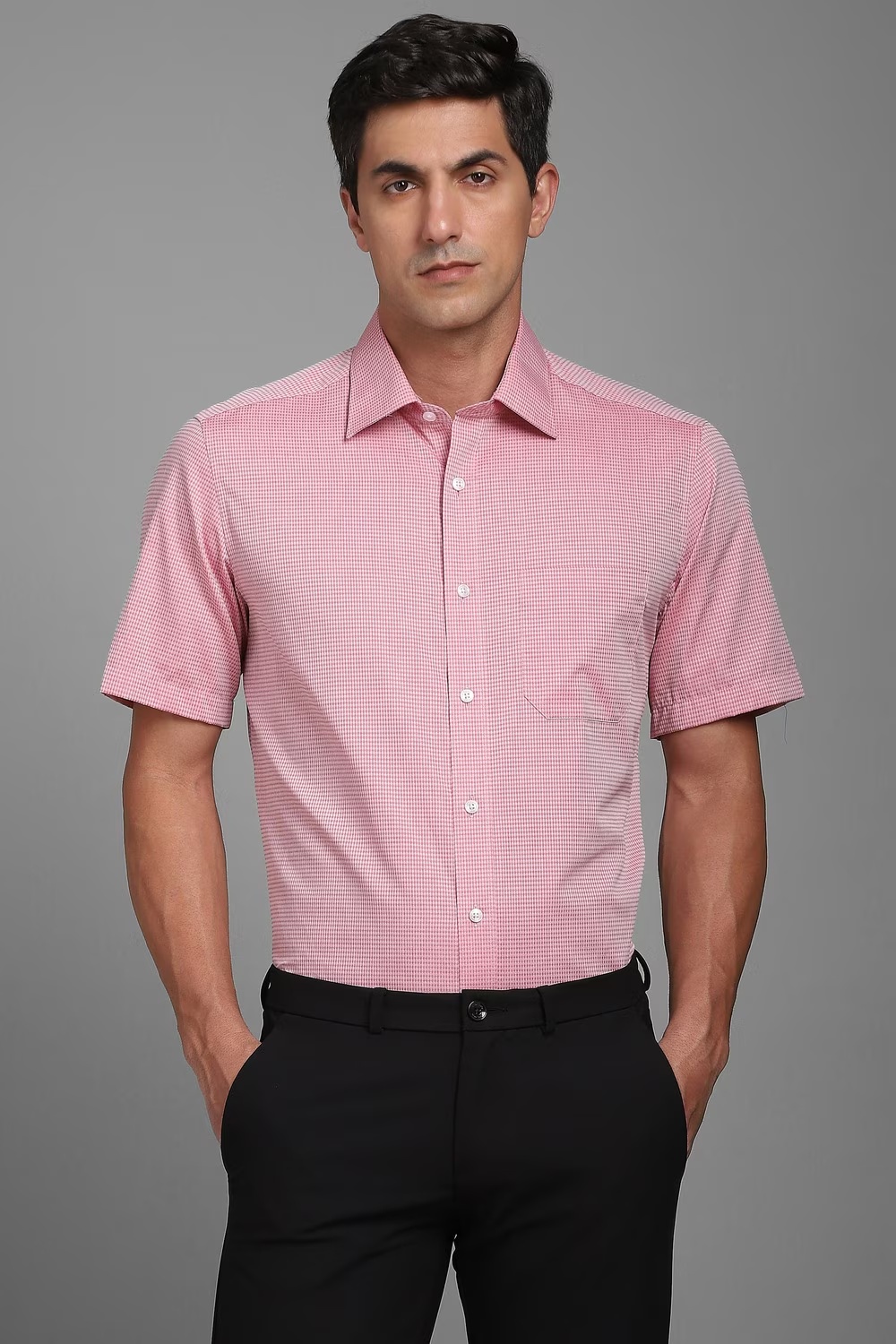 Men Pink Textured Half Sleeves Formal Shirt-Pink