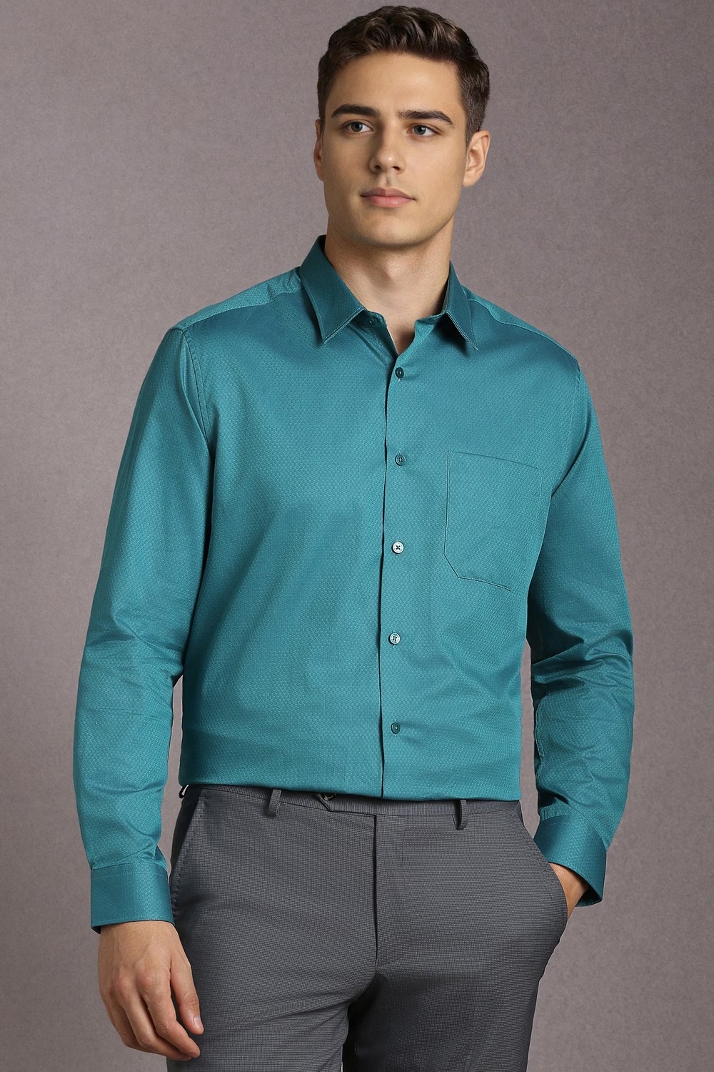 Men Blue Textured Full Sleeves Formal Shirt-Blue