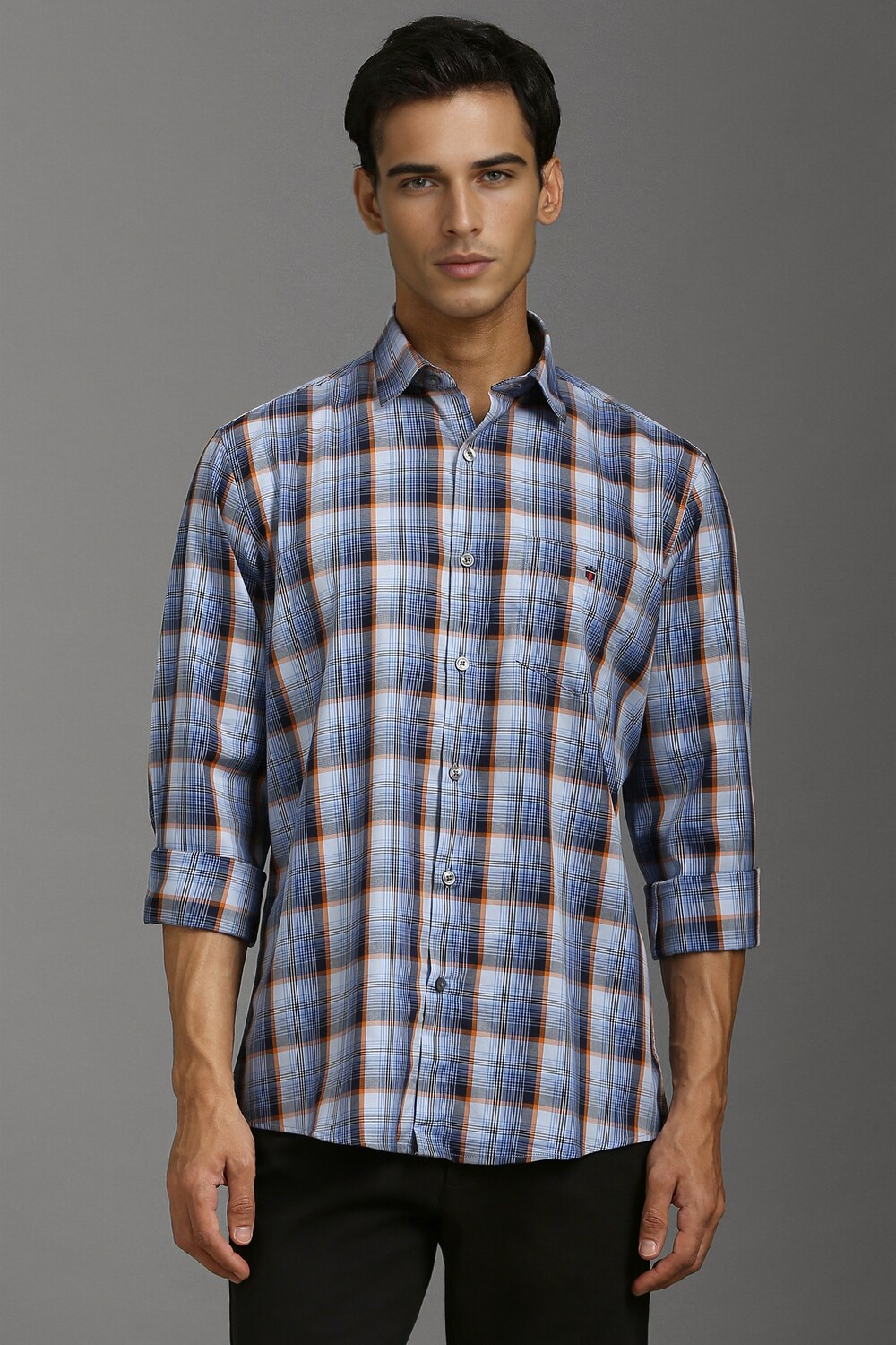 Men Blue Slim Fit Check Full Sleeves Casual Shirt-Blue
