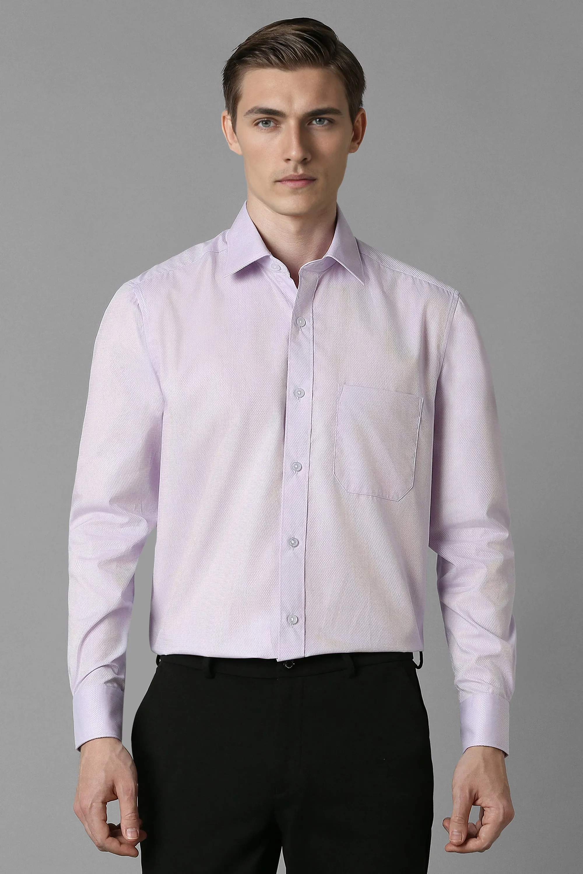Men Lilac Classic Fit Textured Full Sleeves Formal Shirt-Lilac