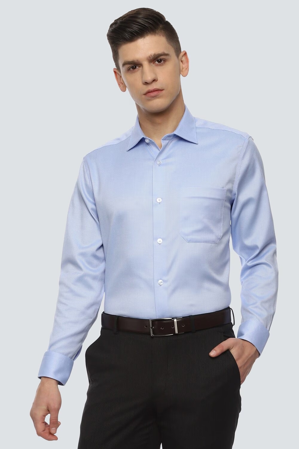 Men Blue Classic Fit Textured Full Sleeves Formal Shirt-Blue