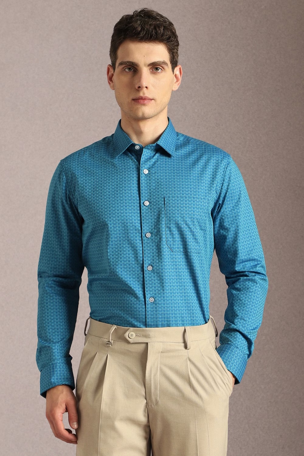 Men Blue Check Full Sleeves Formal Shirt-Blue