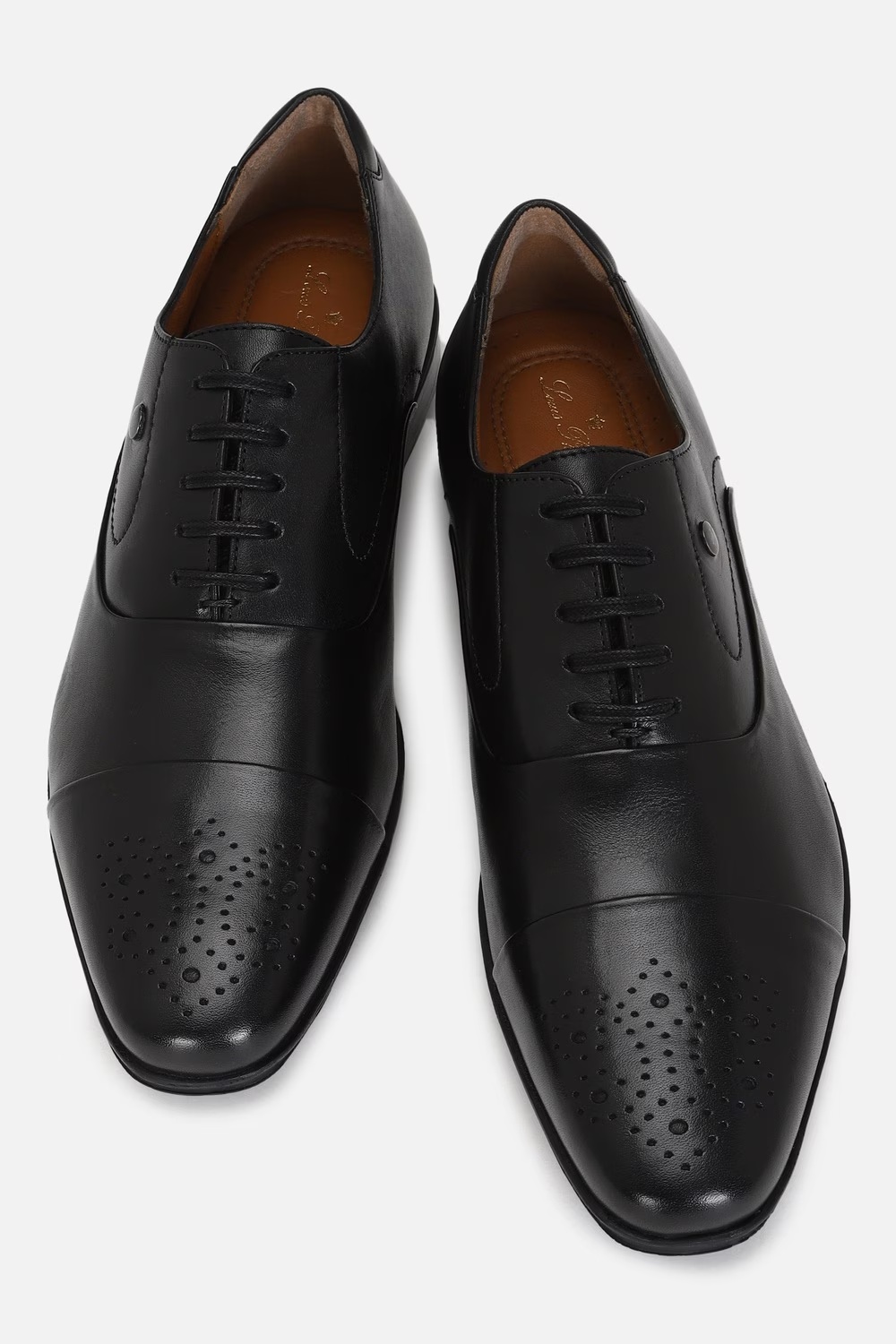 Men Brogue Oxford Leather Black Lace Up Shoes-Black