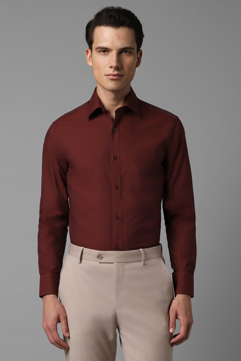 Men Maroon Classic Fit Print Full Sleeves Formal Shirt-Maroon