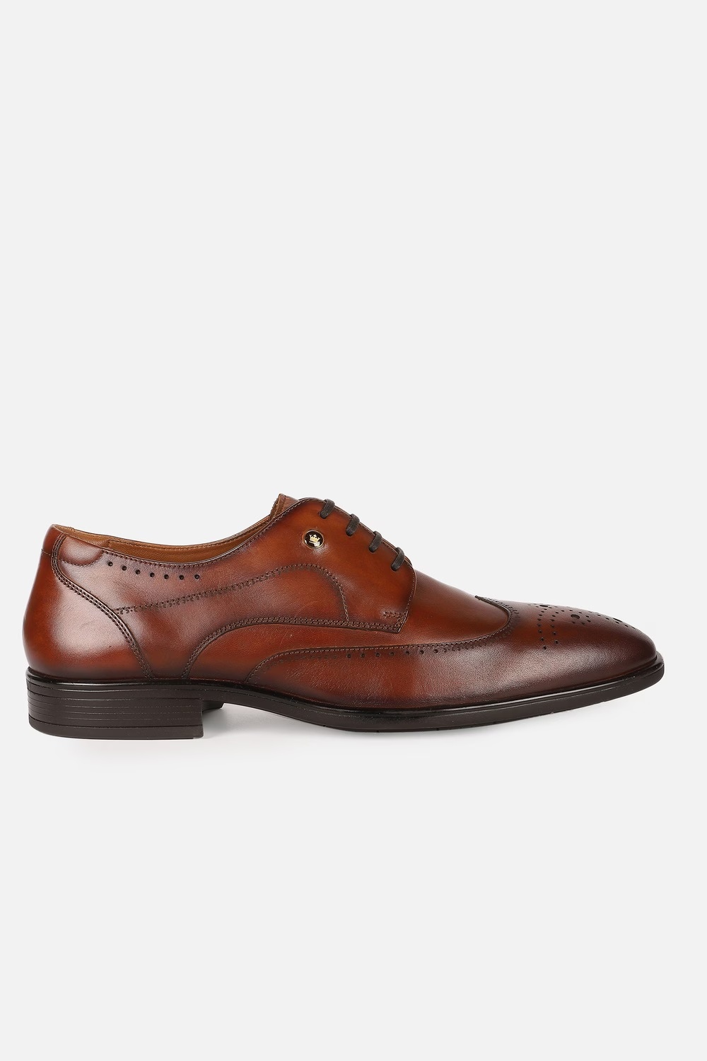 Men Brown Leather Lace Up Shoes-Brown