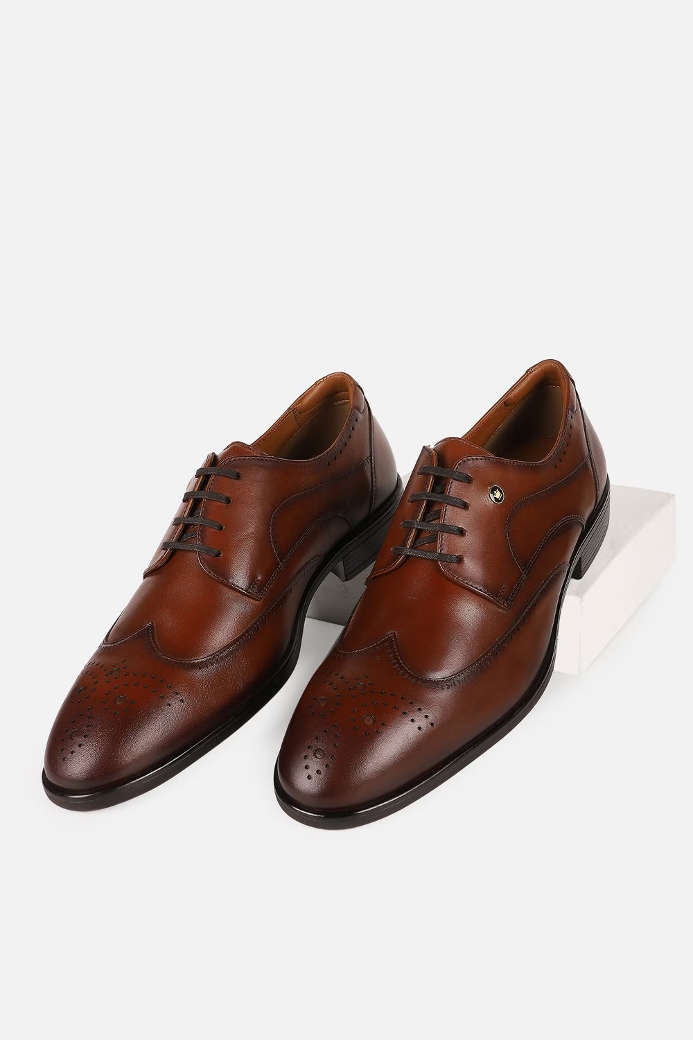 Men Brown Leather Lace Up Shoes-Brown