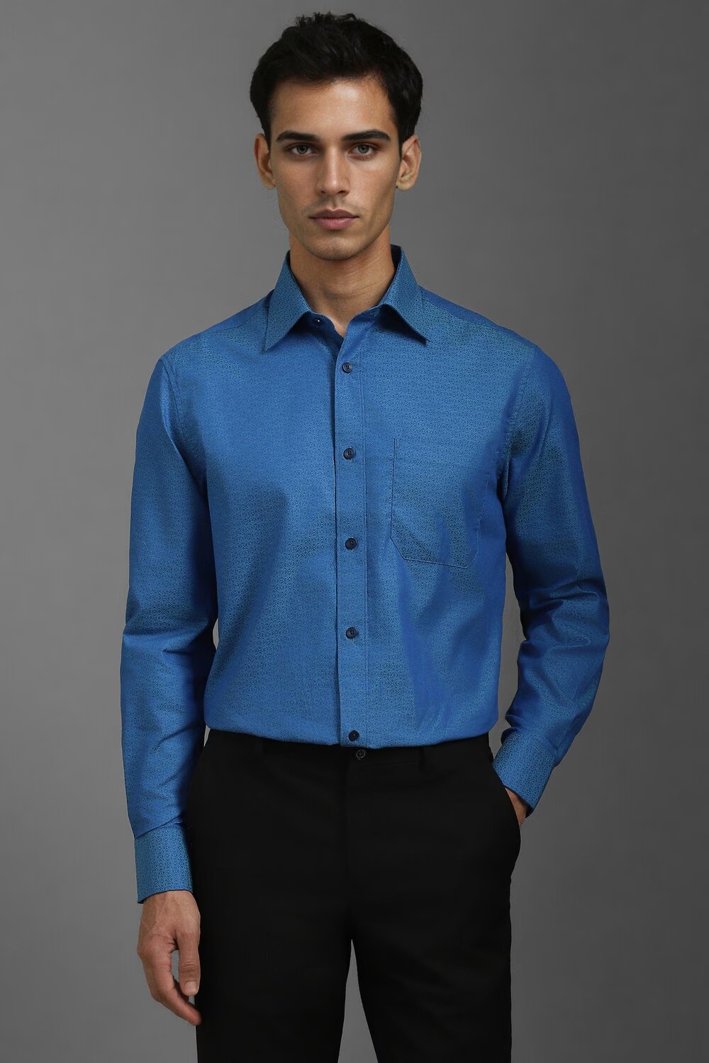 Men Blue Classic Fit Print Full Sleeves Formal Shirt-Blue