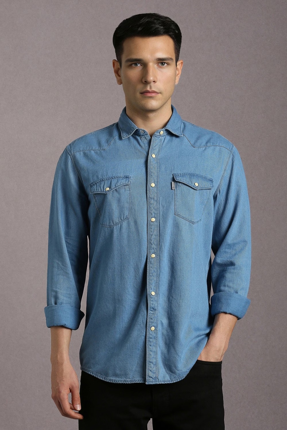 Men Blue Slim Fit Solid Full Sleeves Casual Shirt-Blue