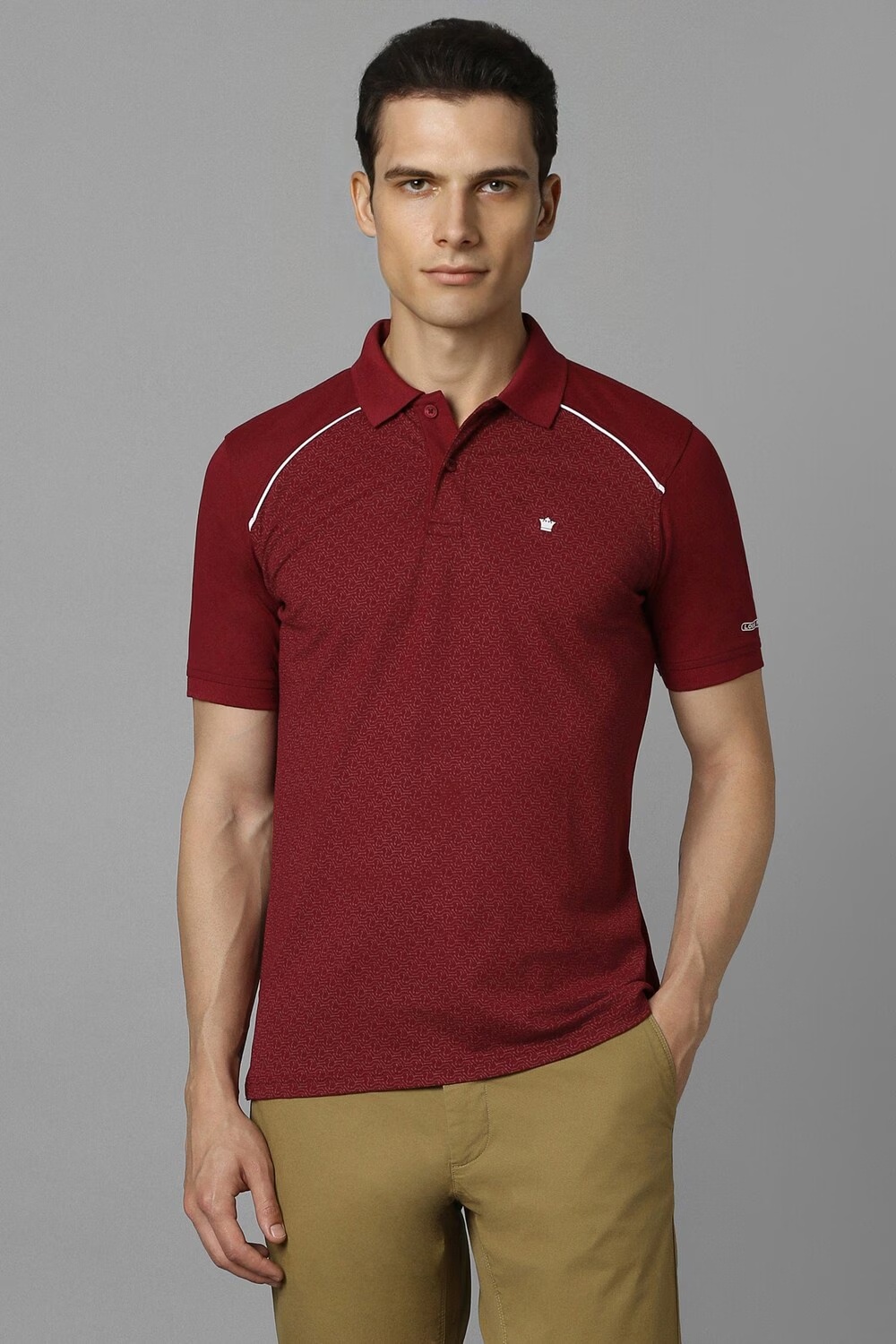 Men Red Print Polo Neck T-shirt-Red