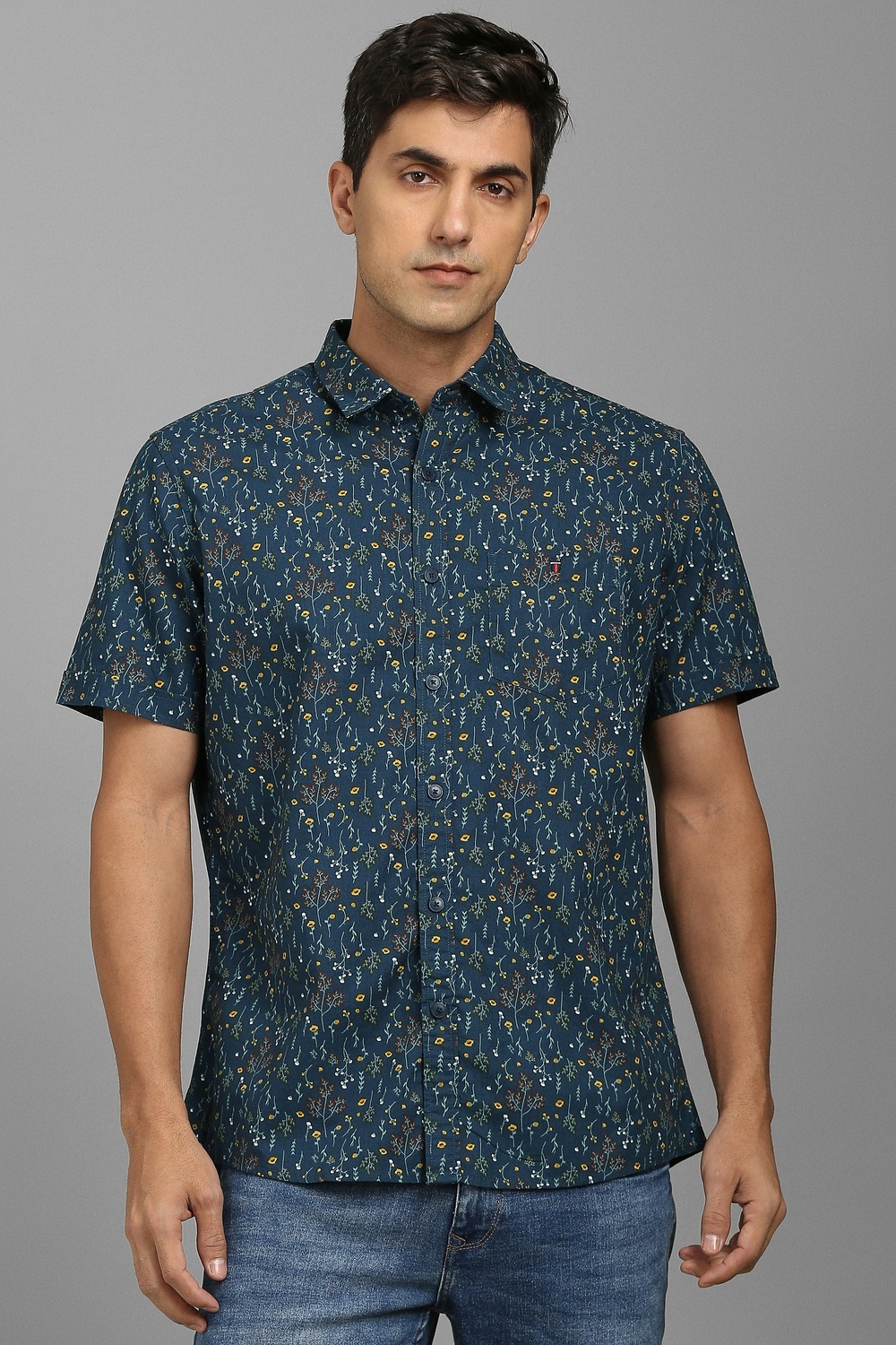 Men Blue Print Half Sleeves Casual Shirt-Blue