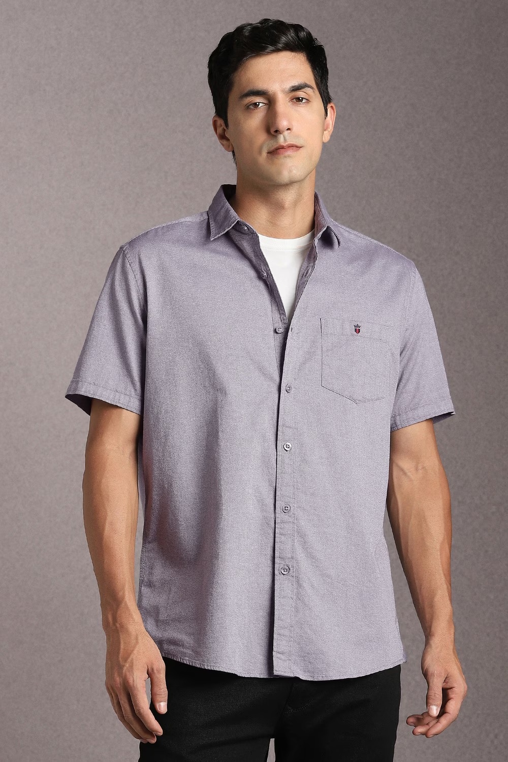 Men Grey Textured Half Sleeves Casual Shirt-Grey