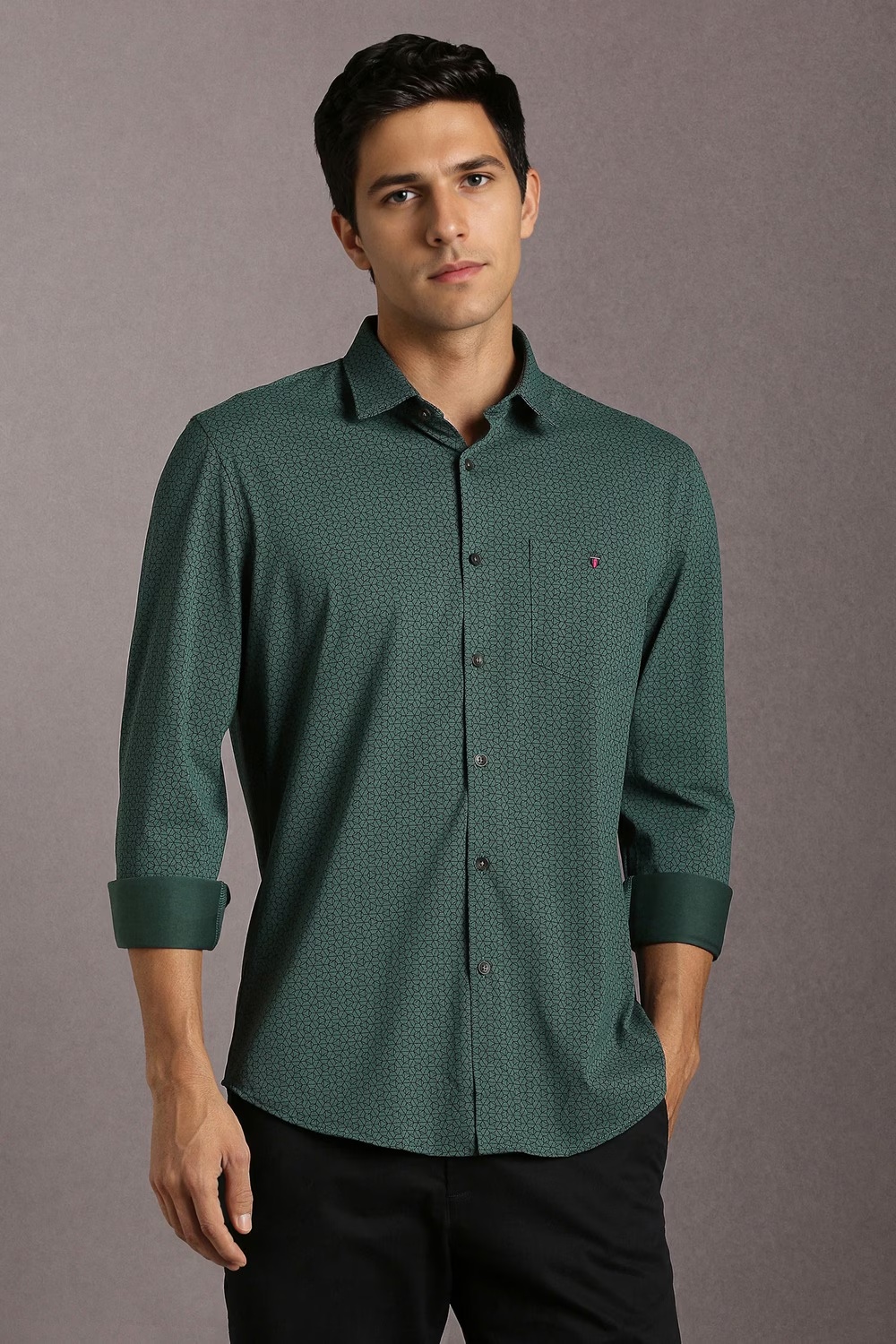 Men Green Print Full Sleeves Casual Shirt-Green