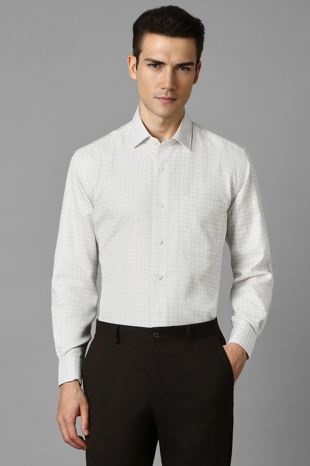 Men White Classic Fit Check Full Sleeves Formal Shirt-White