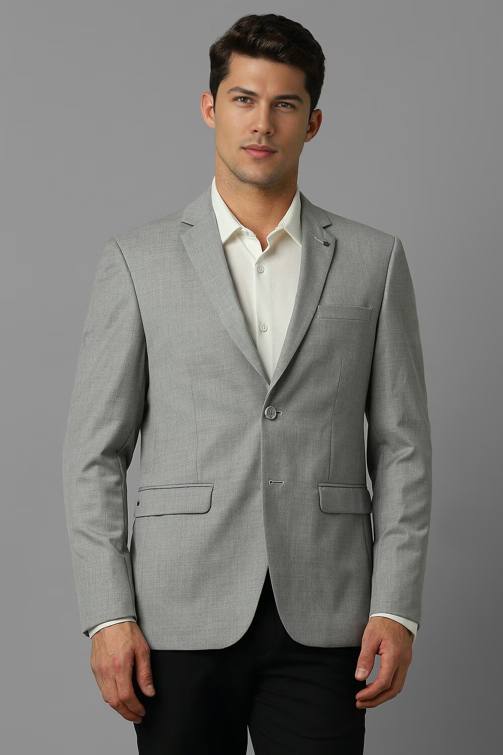 Men Grey Slim Fit Textured Formal Blazer-Grey
