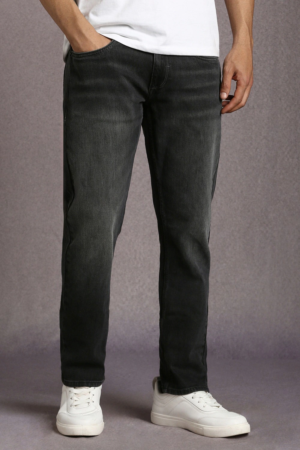 Men Black Mid Slim Fit Jeans-Black