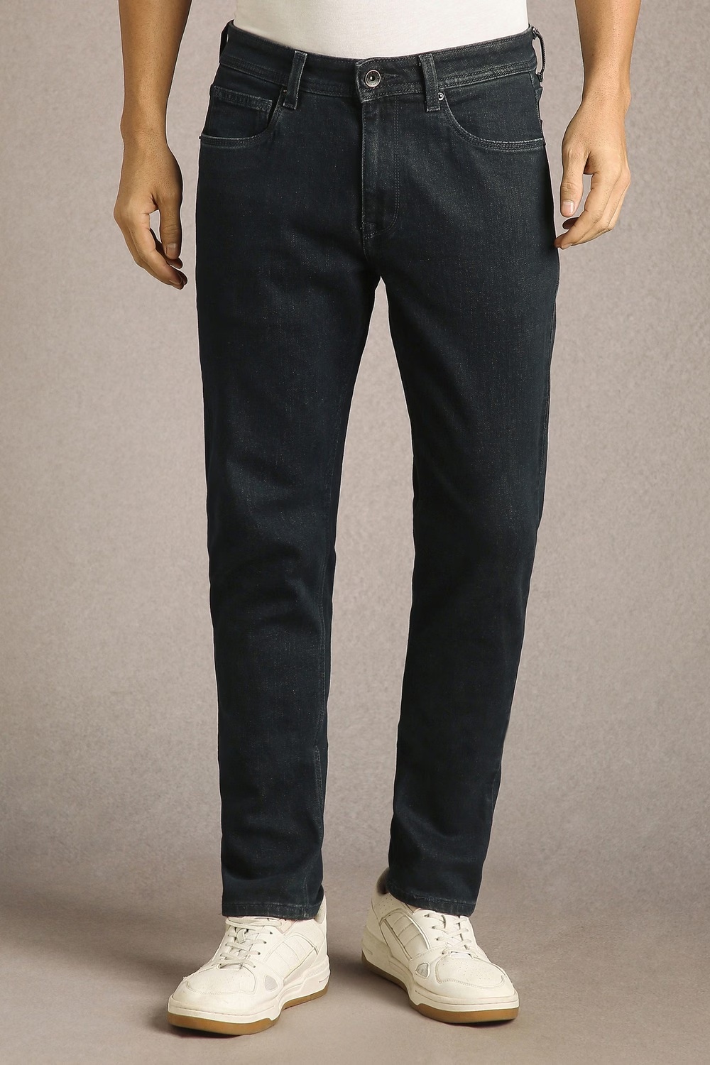 Men Navy Light Slim Tapered Fit Jeans-Navy