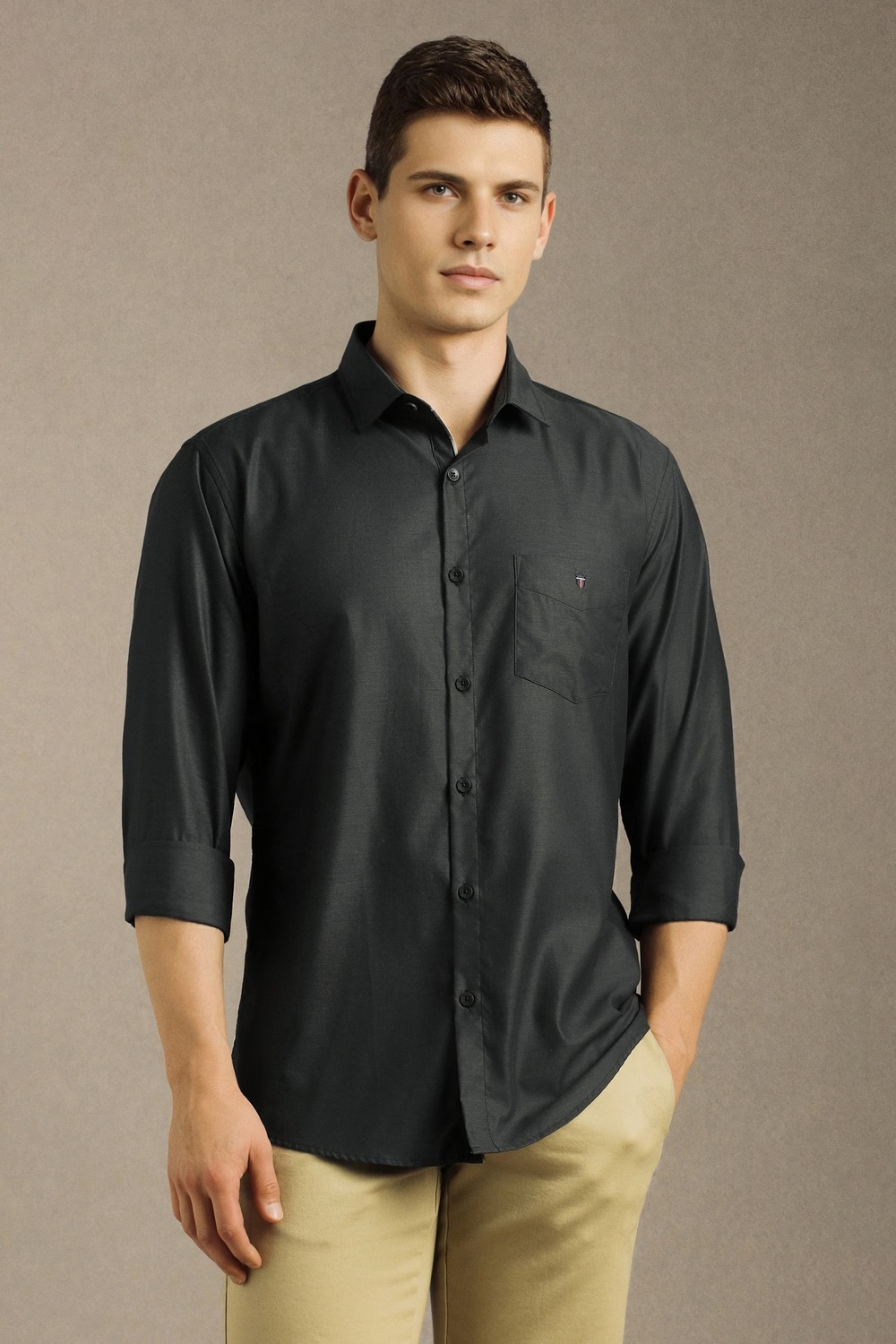 Men Charcoal Solid Full Sleeves Casual Shirt-Charcoal