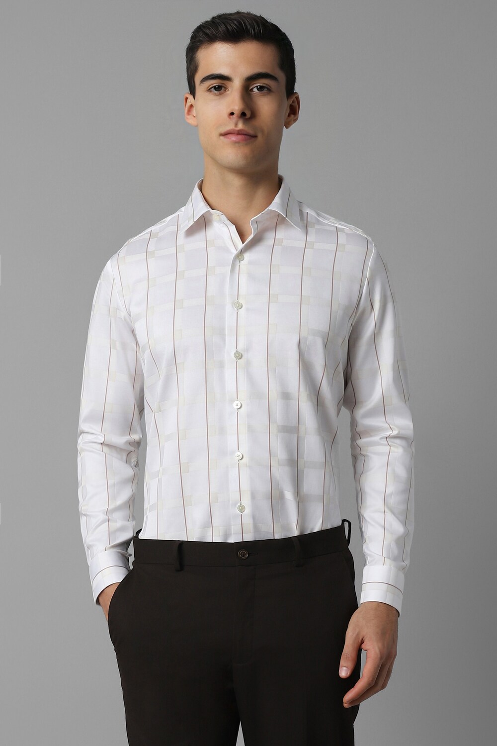 Men White Slim Fit Print Full Sleeves Formal Shirt-White