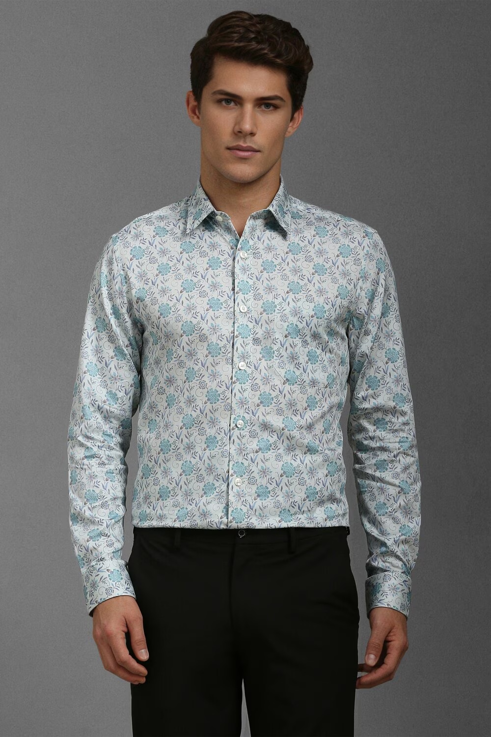 Men Blue Classic Fit Print Full Sleeves Formal Shirt-Blue