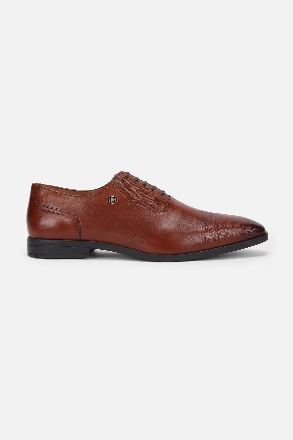 Men Textured Oxford Leather Tan Lace Up Shoes-Tan