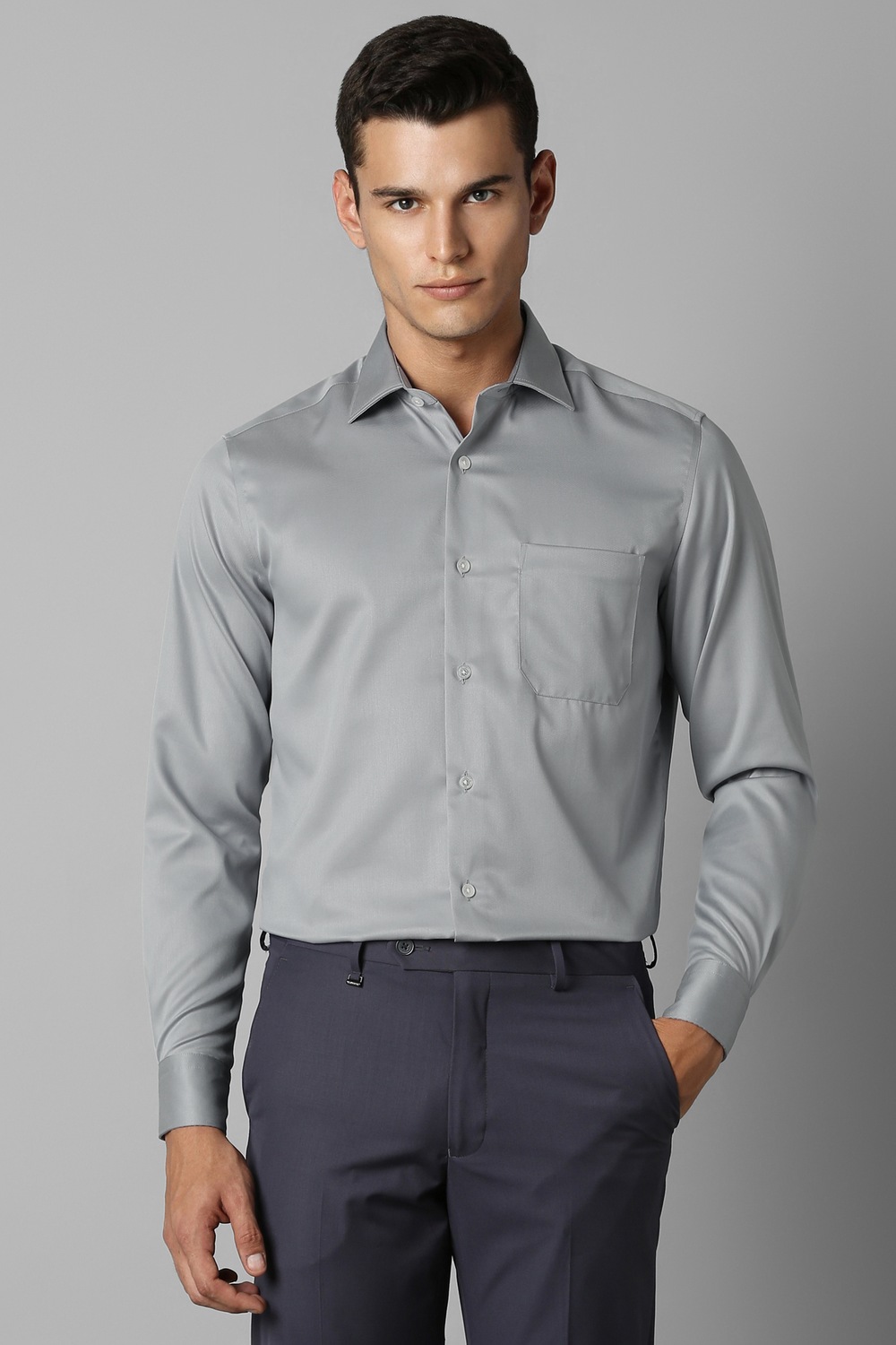 Men Grey Classic Fit Solid Full Sleeves Formal Shirt-Grey