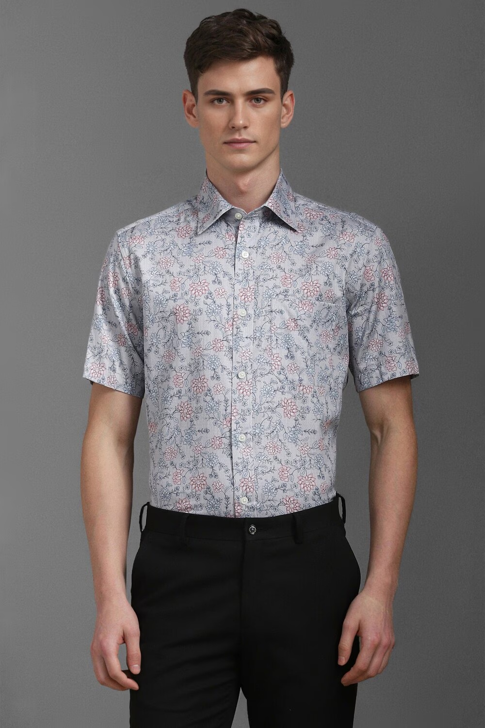 Men Grey Classic Fit Print Half Sleeves Formal Shirt-Grey 1 70497-men-grey-classic-fit-print-half-sleeves-formal-shirt-grey-1.jpg