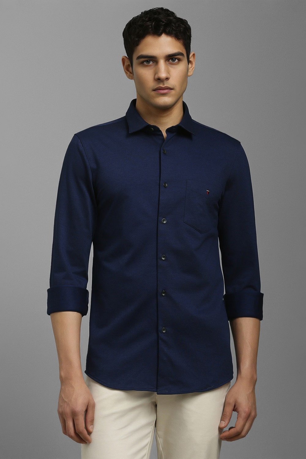 Men Navy Textured Full Sleeves Casual Shirt-Navy