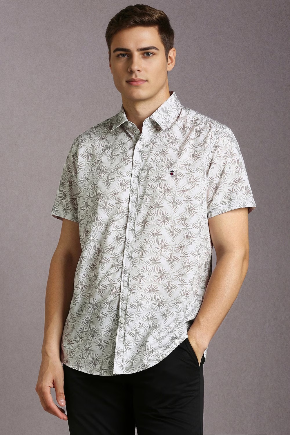 Men White Print Half Sleeves Casual Shirt-White