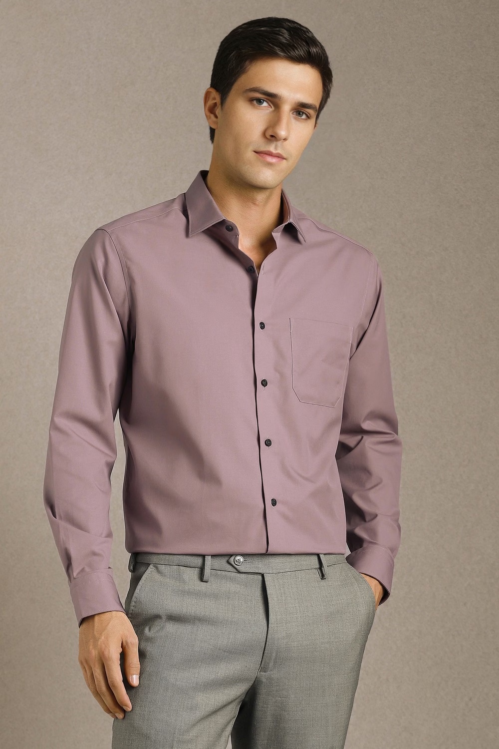 Men Purple Solid Full Sleeves Formal Shirt-Purple