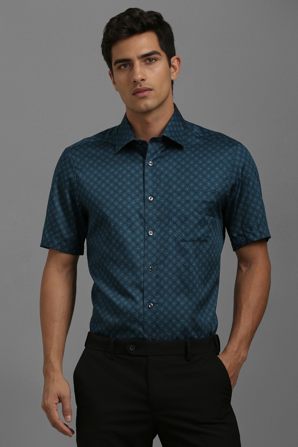 Men Blue Classic Fit Print Half Sleeves Formal Shirt-Blue