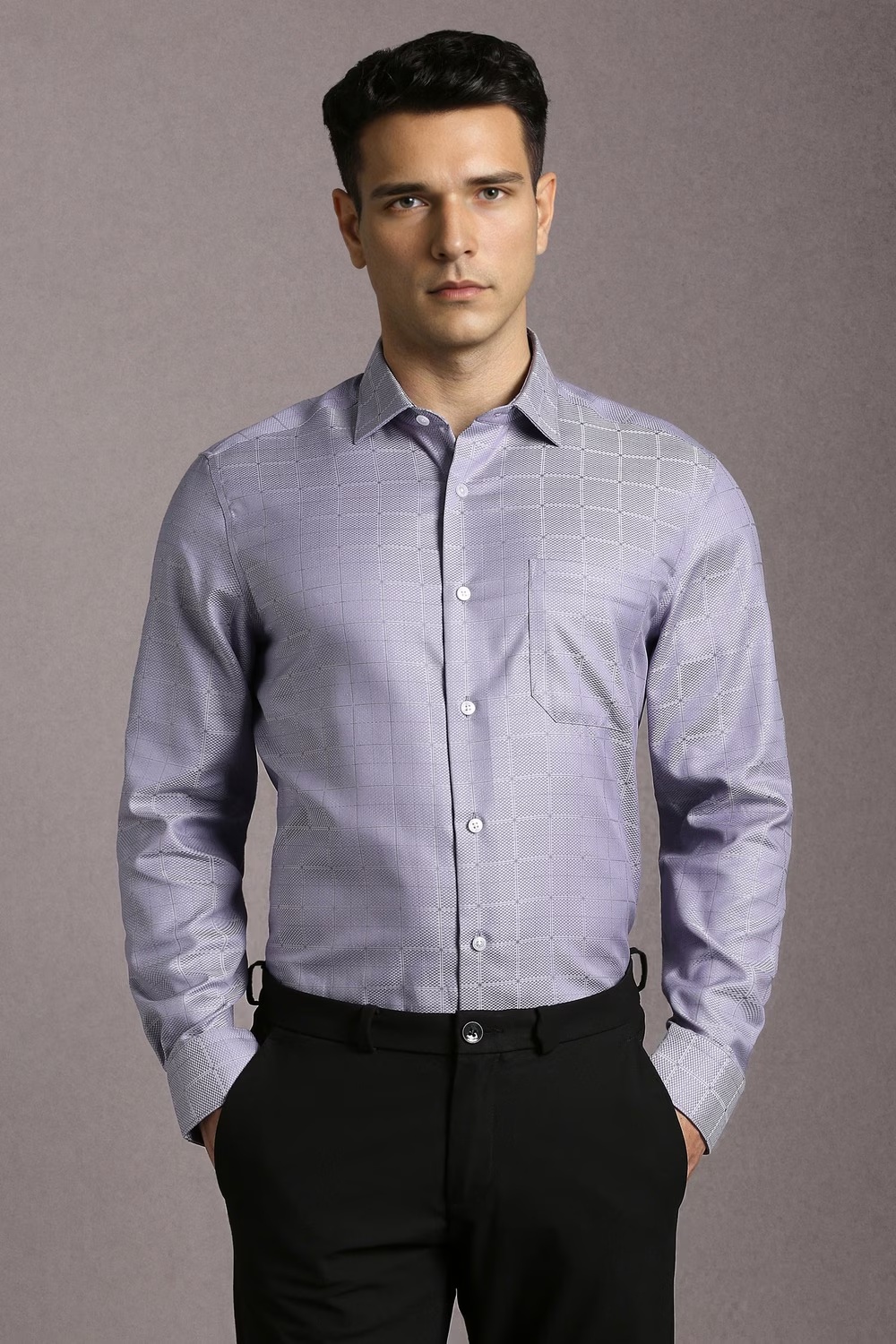 Men Lilac Check Full Sleeves Formal Shirt-Lilac