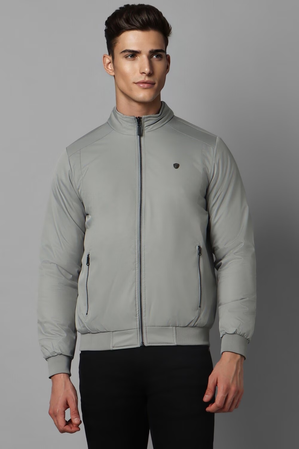 Men Casual Grey Solid Jackets-Grey