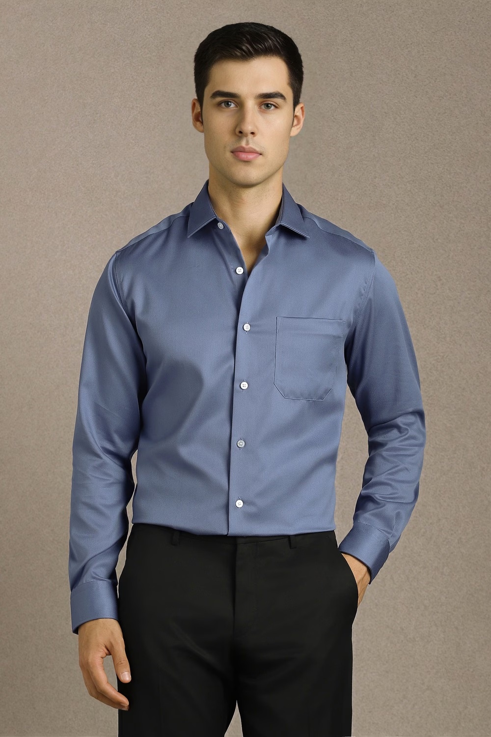 Men Blue Textured Full Sleeves Formal Shirt-Blue