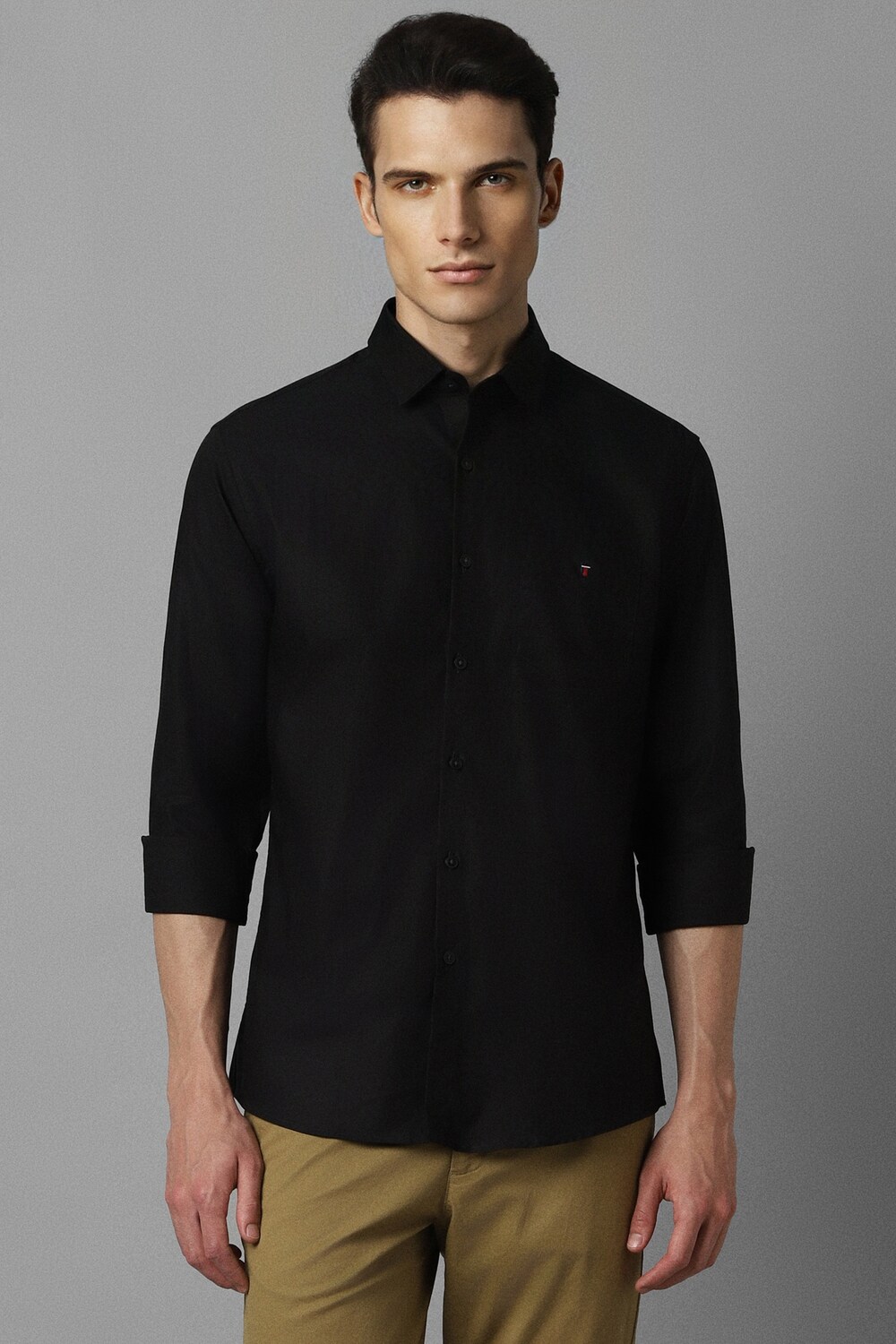 Men Black Slim Fit Solid Full Sleeves Casual Shirt-Black