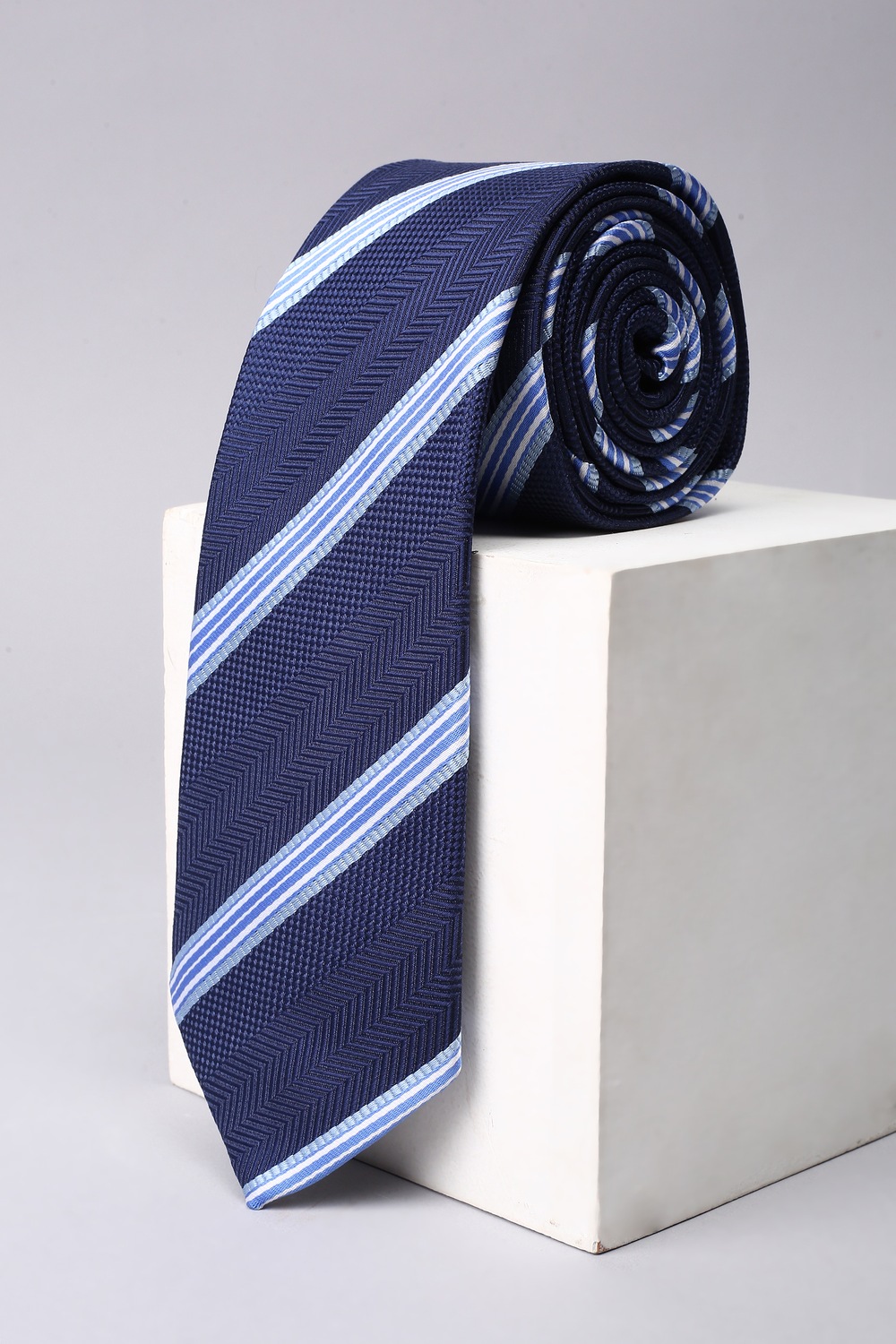 Men Navy Embroidered Tie-Navy