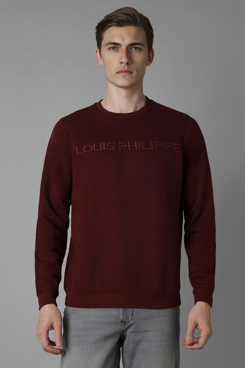 Men Casual Maroon Embroidered Sweatshirt-Maroon