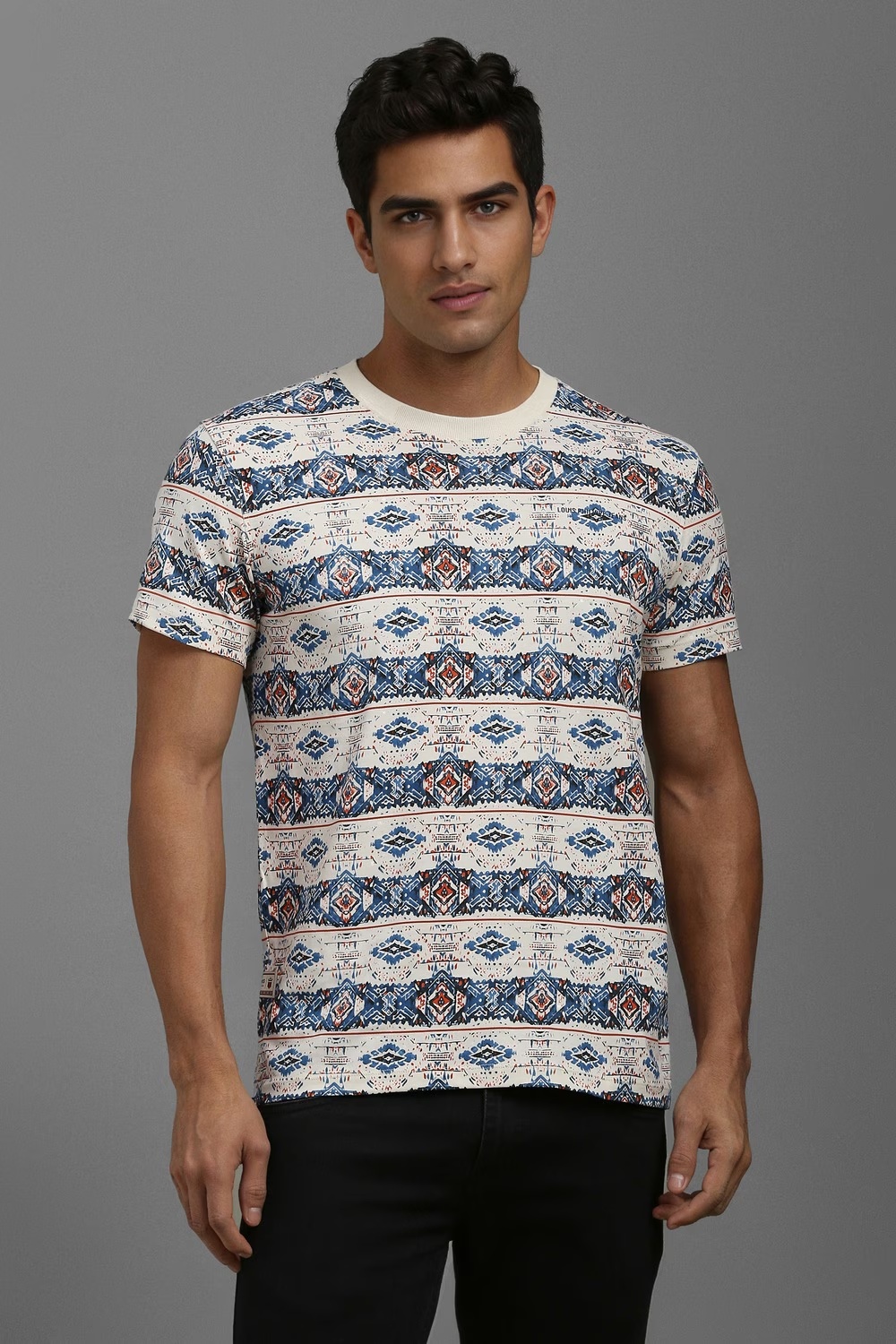 Men White Print Crew Neck T-shirt-White