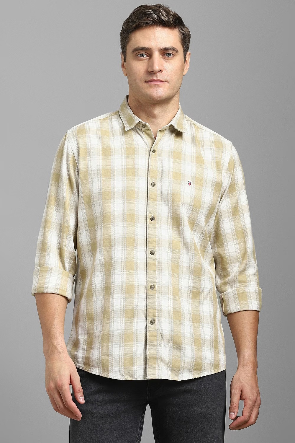 Men Beige Check Full Sleeves Casual Shirt-Beige