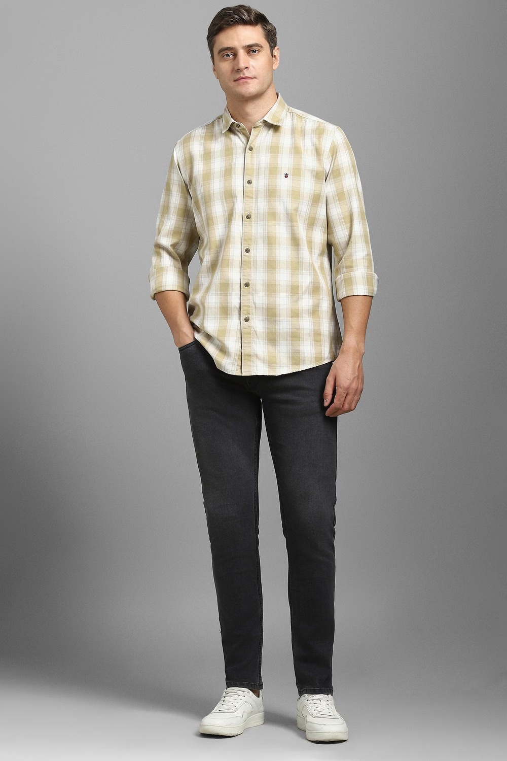 Men Beige Check Full Sleeves Casual Shirt-Beige