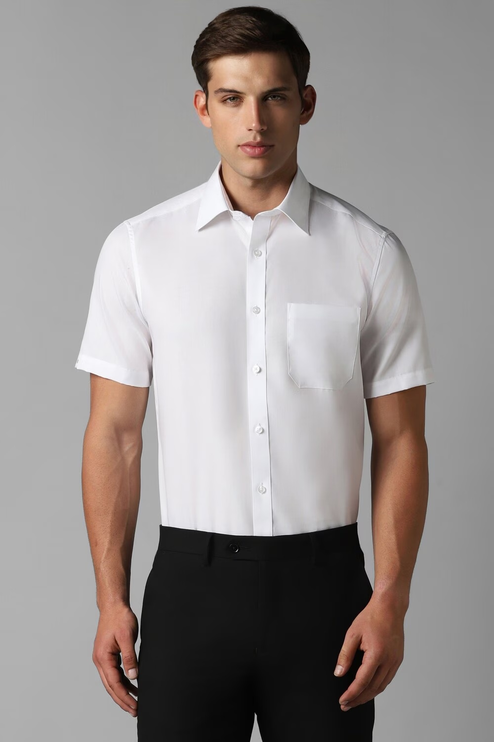 Men White Classic Fit Solid Half Sleeves Formal Shirt-White