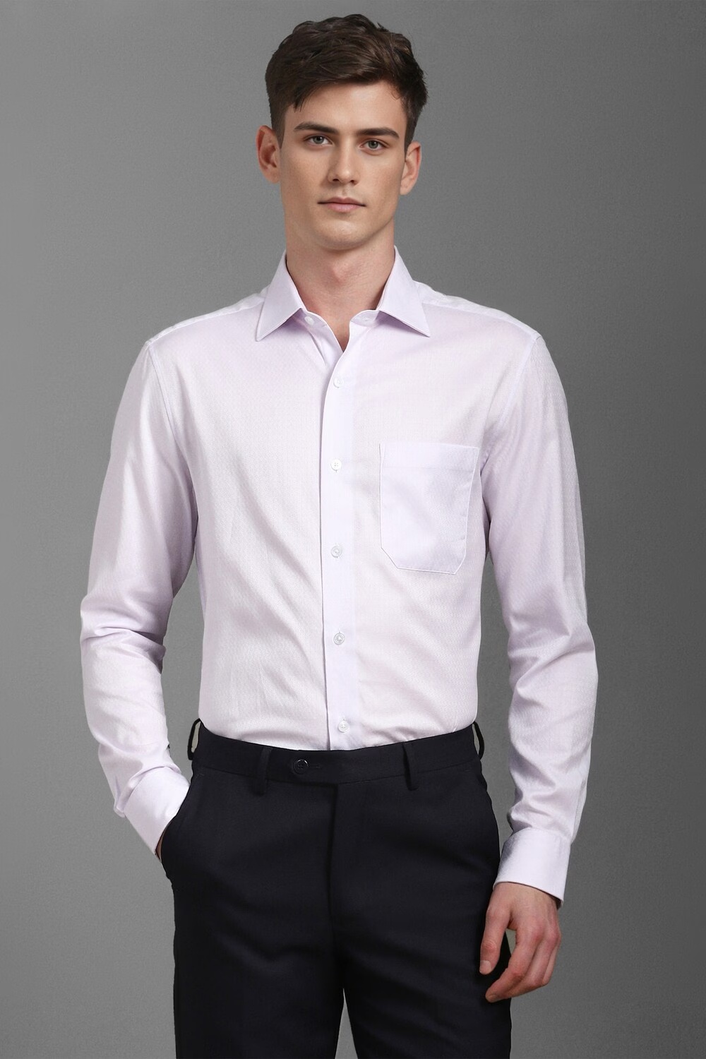 Men Lilac Classic Fit Textured Full Sleeves Formal Shirt-Lilac